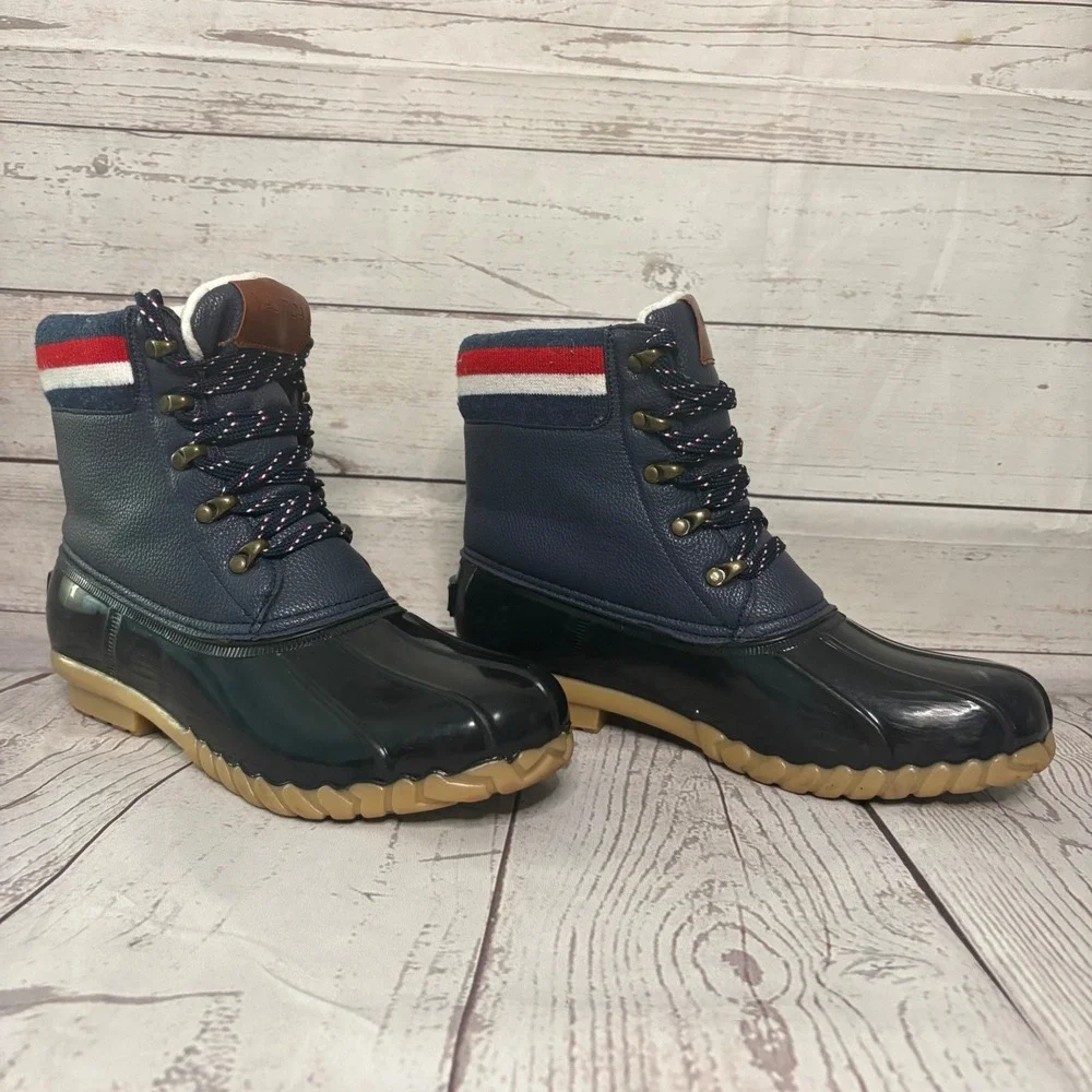 Nautica Meloday Duck Boots Navy Blue Black Waterproof Lace Up Fleece Lined Sz 9‎